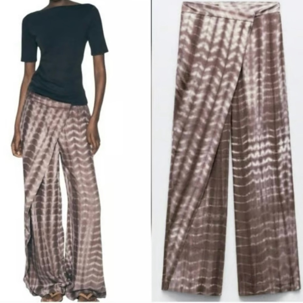 Zara Brown Tie-Dye Wide-Leg Pants